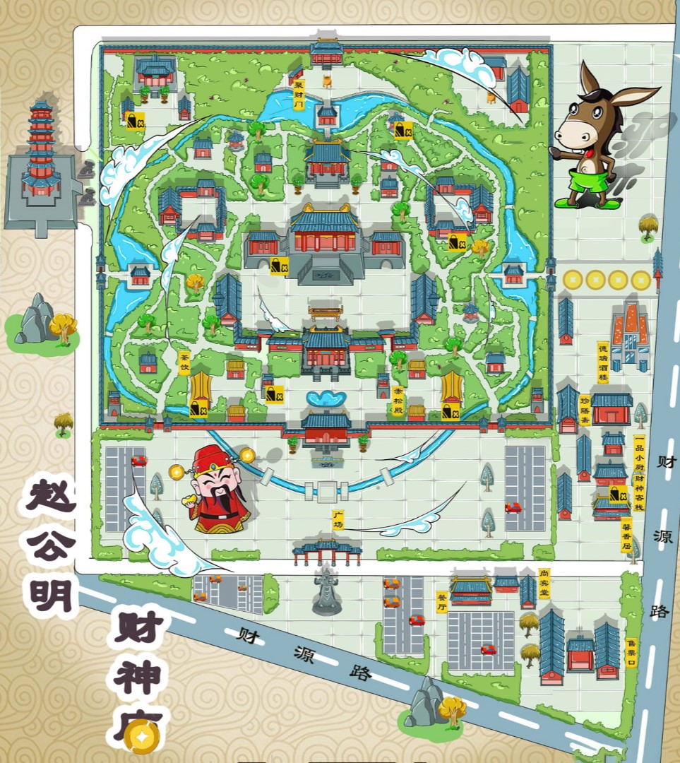 熊口镇寺庙类手绘地图